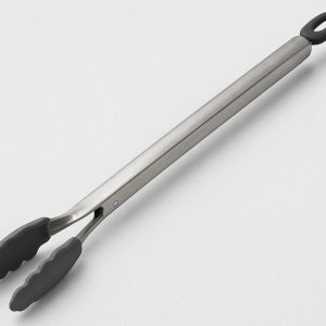 12 Long Handle Barbecue Tongs for Outdoor Grilling with Extra Grip Silicone Tips and Heavy Duty Stainless Steel Gray