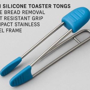 14 Mini Silicone Toaster Tongs for Safe Bread Removal with Heat Resistant Grip and Compact Stainless Steel Frame Blue