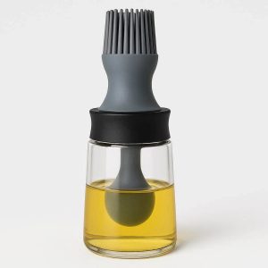 4 2 In 1 Silicone Basting Brush with Glass Oil Bottle Dispenser for Controlled Scented Oils and Sauce Spreading